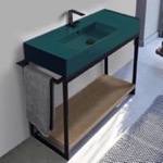 Scarabeo 5124-55-SOL2-89 Green Sink Bathroom Vanity, Floor Standing, Natural Brown Oak, Modern, 43 Inch